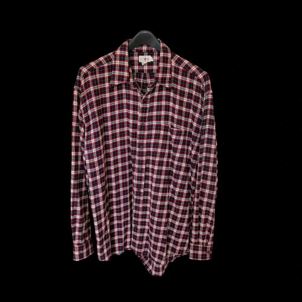 J.Crew Mens XLT Tall Rebel‎ Plaid Flannel Button Down Shirt Red Black Cotton
